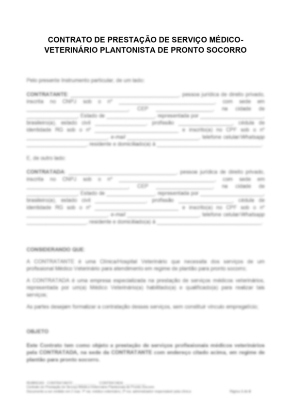 Contratos Veterinários - Contrato de Prestação de Serviço - Plantonista Veterinário de Pronto Socorro (PJ) - Image 2