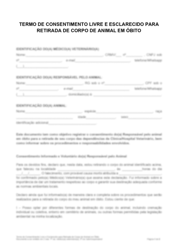 Contratos Veterinários - Termo de Consentimento para Retirada de Corpo de Animal em Óbito - Image 3