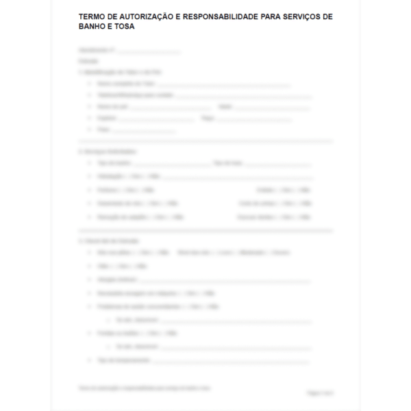 Termo de Autorização e Responsabilidade para Serviços de Banho e Tosa - Image 2